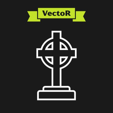 Siyah arka planda çapraz simgesi olan beyaz çizgi Tombstone. Mezar ikonu. Vektör İllüstrasyonu