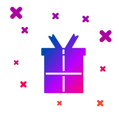 Color Gift box icon isolated on white background. Happy Birthday. Gradient random dynamic shapes. Vector Illustration