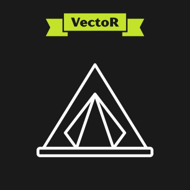 Beyaz çizgi turist çadırı simgesi siyah arka planda izole edildi. Kamp sembolü. Vektör İllüstrasyonu