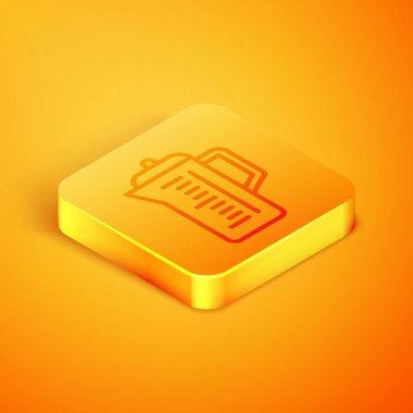 Isometric Line Teapot simgesi turuncu arka planda izole edildi. Turuncu kare düğme. Vektör İllüstrasyonu