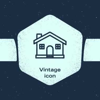 Grunge Line House ikonu mavi arka planda izole edildi. Ev sembolü. Tek renkli klasik çizim. Vektör İllüstrasyonu