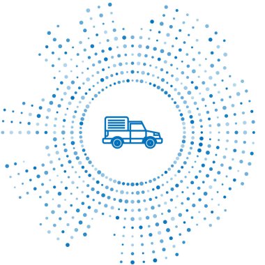 Mavi çizgi kargo kamyonu ikonu beyaz arka planda izole edildi. Soyut çember rastgele noktalar. Vektör İllüstrasyonu