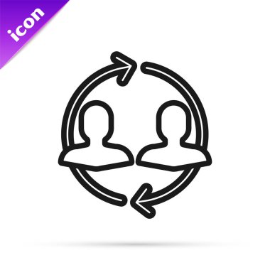 Siyah çizgi insan kaynakları simgesi beyaz arkaplanda izole edildi. İnsan kaynakları yönetimi kavramı, profesyonel personel araştırması, baş avcı işi. Vektör İllüstrasyonu