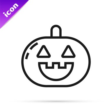 Beyaz arkaplanda siyah çizgi balkabağı simgesi izole edildi. Mutlu Cadılar Bayramı Partisi. Vektör İllüstrasyonu