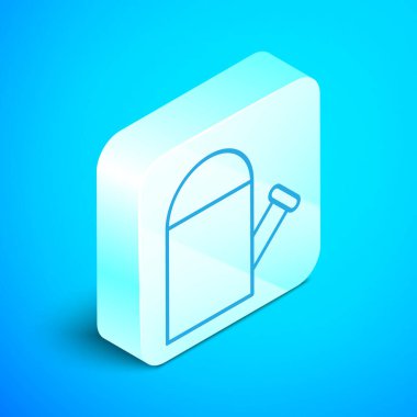 İzometrik çizgi Sulama mavi arka plan üzerinde izole simgesi olabilir. Sulama sembolü. Gümüş kare düğme. Vektör İllüstrasyonu