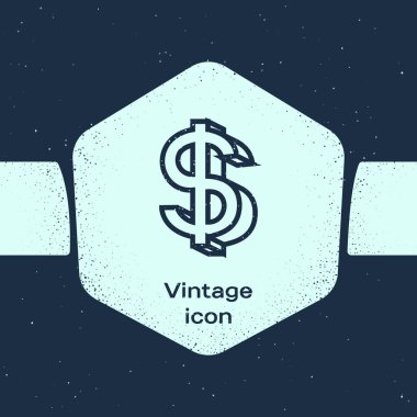 Grunge Line Dolar sembolü mavi arka planda izole edilmiş. Nakit ve para, servet, ödeme sembolü. Kumarhane kumarı. Tek renkli klasik çizim. Vektör İllüstrasyonu