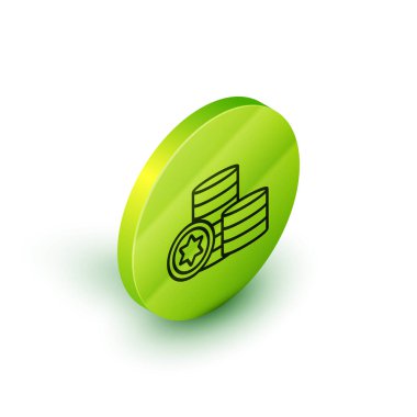 Beyaz arka planda izole edilmiş Yahudi madeni para simgesi. Para birimi sembolü. Yeşil daire düğmesi. Vektör İllüstrasyonu