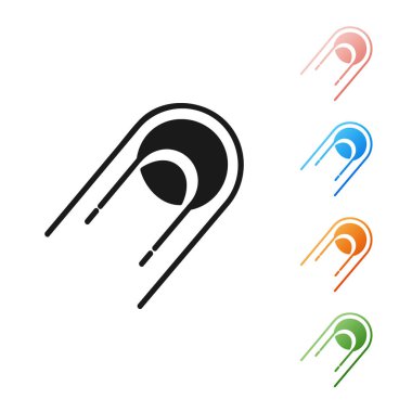 Siyah uydu simgesi beyaz arkaplanda izole edildi. Simgeleri renklendirin. Vektör İllüstrasyonu