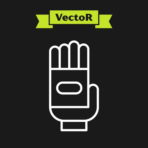 Bílá čára zahradní rukavice ikona izolovaná na černém pozadí. Nápis-gumový rukavic. Ochrana rukou, bezpečnost rukavic. Vektorová ilustrace — Stockový vektor