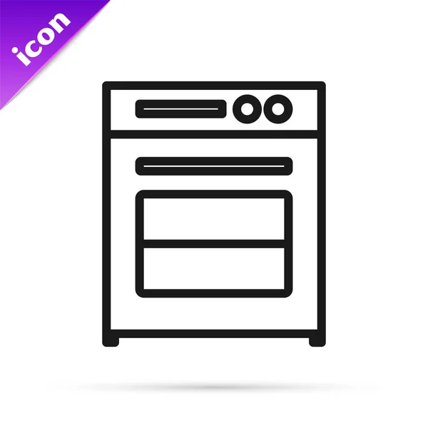 Black line Oven icon isolated on white background. Stove gas oven sign. Vector Illustration — Stock Vector