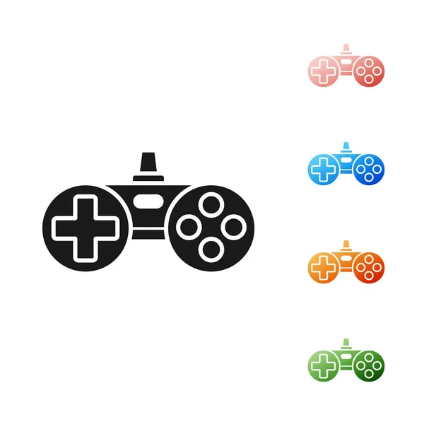Ícone Gamepad preto isolado no fundo branco. Controlador de jogo. Definir ícones coloridos. Ilustração vetorial — Vetor de Stock