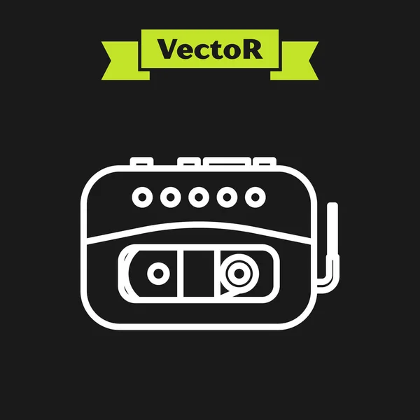 White line Music tape player icon isolated on black background. Portable music device. Vector Illustration — Stock Vector