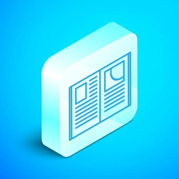 Isometrische Linie Buch-Symbol auf blauem Hintergrund öffnen. Silberner quadratischer Knopf. Vektorillustration — Stockvektor