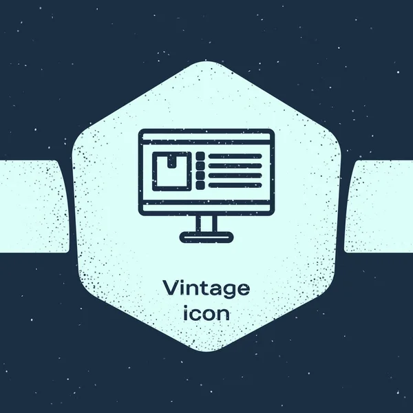 Línea Grunge Monitor Ordenador Con Icono Seguimiento Entrega Aplicaciones Aislado — Archivo Imágenes Vectoriales