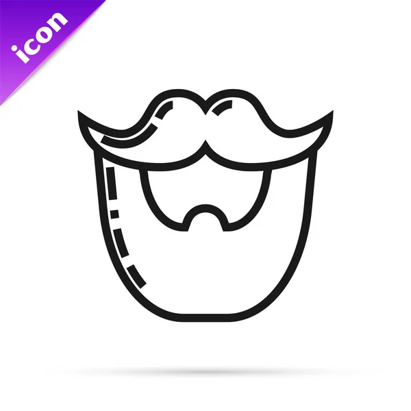 Linha preta Ícone de bigode e barba isolado no fundo branco. Símbolo da barbearia. Estilo de cabelo facial. Ilustração vetorial —  Vetores de Stock