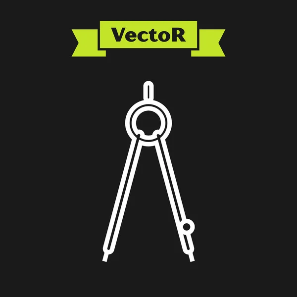 Fehér vonal Rajzoló iránytű ikon elszigetelt fekete háttér. Compass jel. Rajzoló és oktatási eszközök. Geometrikus műszer. Vektorillusztráció — Stock Vector