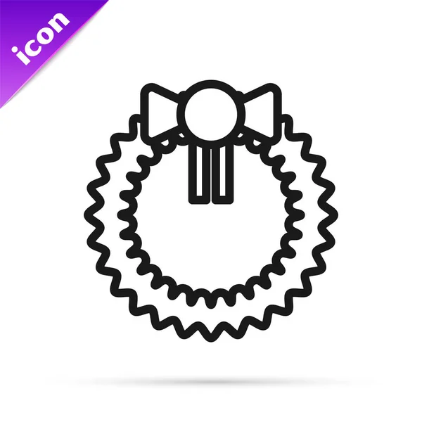Black line Christmas wreath icon isolated on white background. Merry Christmas and Happy New Year. Vector Illustration — Stock Vector