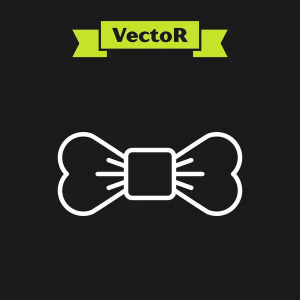White line Bow tie icon isolated on black background. Vector Illustration — Stock Vector
