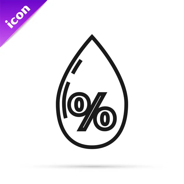 Black line Water drop percentage icon isolated on white background. Humidity analysis. Vector Illustration — Stock Vector