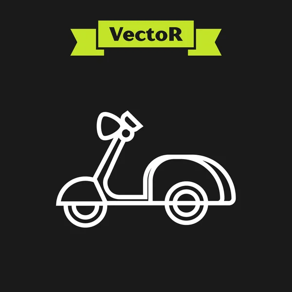 Icono de Scooter de línea blanca aislado sobre fondo negro. Ilustración vectorial — Vector de stock
