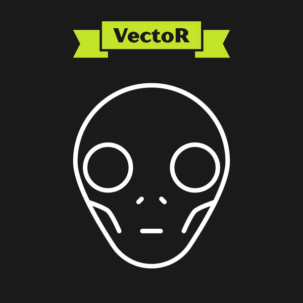 Иконка Alien белой линии изолирована на черном фоне. Внеземное инопланетное лицо или символ головы. Векторная миграция — стоковый вектор