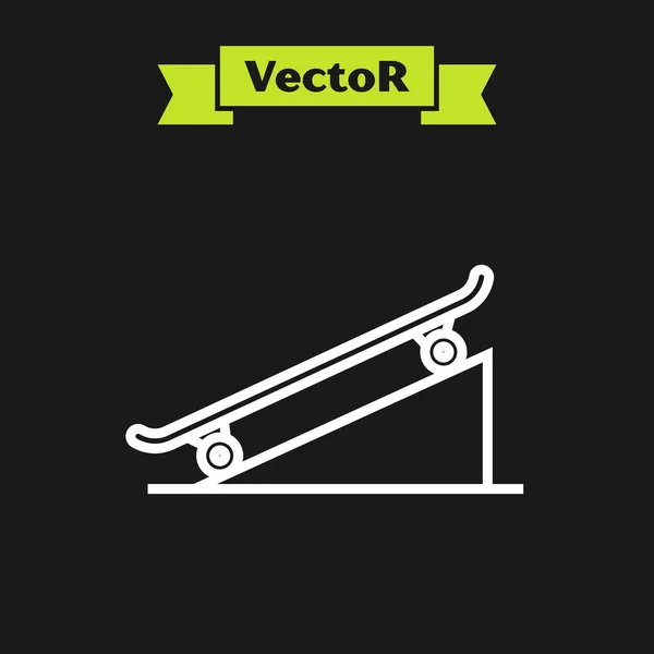 काळ्या पार्श्वभूमीवर वेगळे स्ट्रीट रॅम्प चिन्ह वर व्हाइट लाइन स्केटबोर्ड. अत्यंत खेळ. खेळ उपकरणे. व्हेक्टर इलस्ट्रेशन — स्टॉक व्हेक्टर