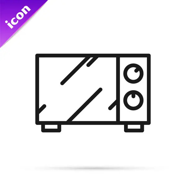 Ikon oven microwave garis hitam diisolasi pada latar belakang putih. Ikon peralatan rumah tangga. Ilustrasi Vektor - Stok Vektor