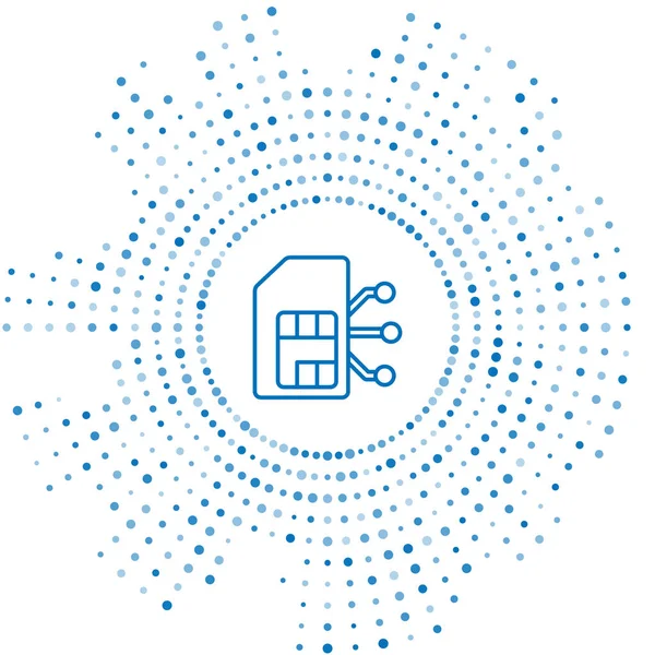 Mavi çizgi Sim kart simgesi beyaz arkaplanda izole edildi. Cep telefonu sim kart çipi. Mobil telekomünikasyon teknolojisi sembolü. Soyut çember rastgele noktalar. Vektör İllüstrasyonu