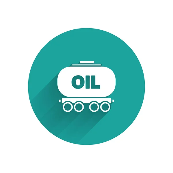 Icono Cisterna Del Ferrocarril White Oil Aislado Con Sombra Larga — Vector de stock