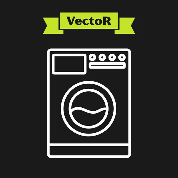 Línea blanca Icono de lavadora aislado sobre fondo negro. Icono de lavadora. Lavadora de ropa - lavadora. Símbolo de electrodomésticos. Ilustración vectorial — Vector de stock