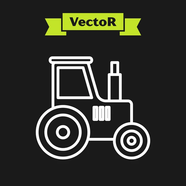 Weiße Linie Traktor-Symbol isoliert auf schwarzem Hintergrund. Vektorillustration — Stockvektor