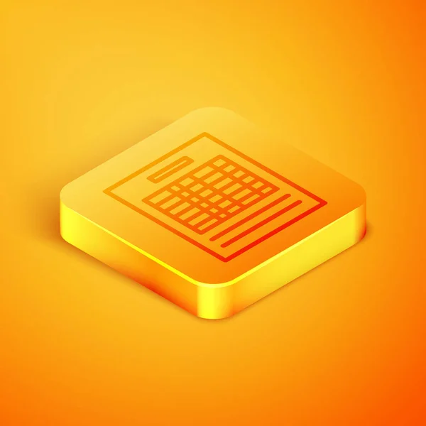 Isometric line Report file document icon isolated on orange background. Checklist icon. Business concept. Orange square button. Vector Illustration — Stock Vector