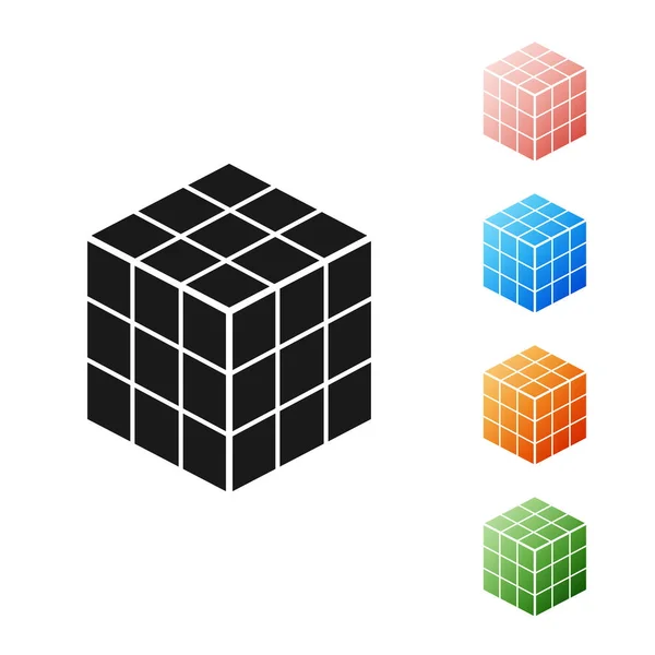 Black Rubik cube icon isolated on white background. Mechanical puzzle toy. Rubik's cube 3d combination puzzle. Set icons colorful. Vector Illustration — Stock Vector