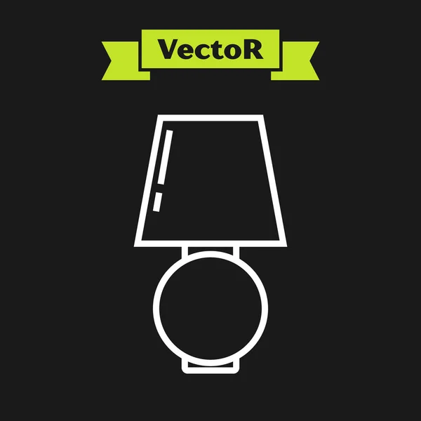 Weiße Linie Tischlampe Symbol isoliert auf schwarzem Hintergrund. Vektorillustration — Stockvektor