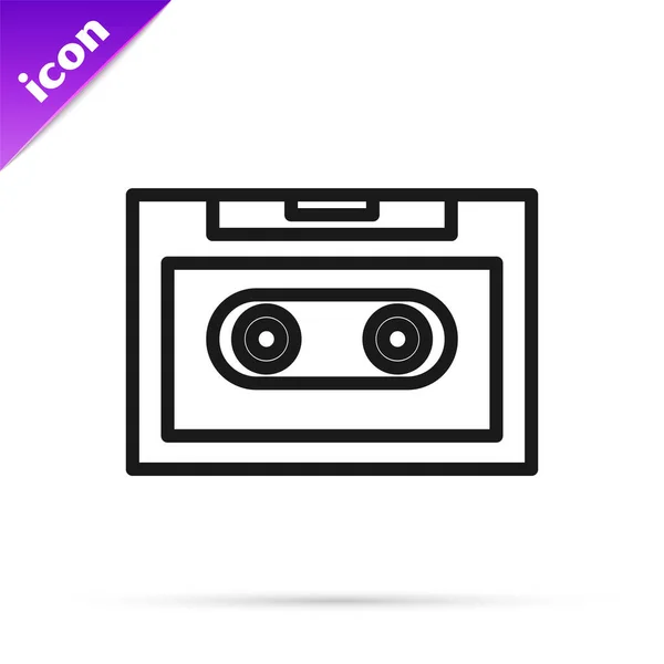 Czarna linia Retro audio kaseta magnetofonowa ikona izolowana na białym tle. Ilustracja wektora — Wektor stockowy