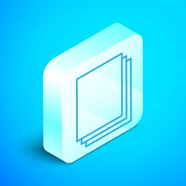 Línea isométrica Icono de papel limpio aislado sobre fondo azul. Icono archivo. Icono de lista de verificación. Concepto de negocio. Botón cuadrado plateado. Ilustración vectorial — Archivo Imágenes Vectoriales