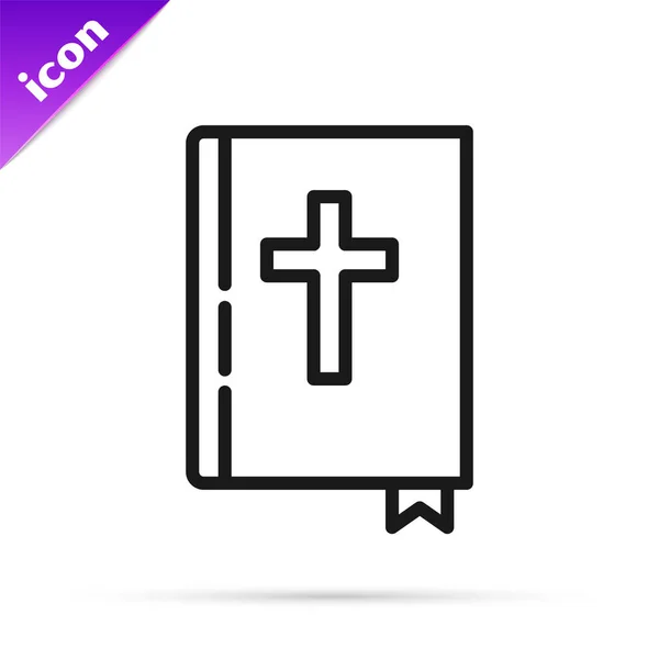 Svart linje heliga bibel bok ikon isolerad på vit bakgrund. Vektor Illustration — Stock vektor