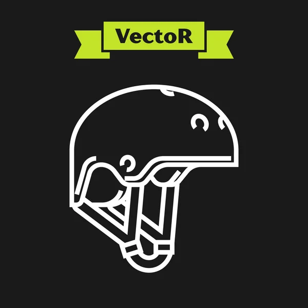 Linha branca ícone do capacete isolado no fundo preto. Desporto extremo. Equipamento desportivo. Ilustração vetorial — Vetor de Stock