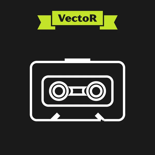 White Line Retro-Audiokassetten-Symbol isoliert auf schwarzem Hintergrund. Vektorillustration — Stockvektor
