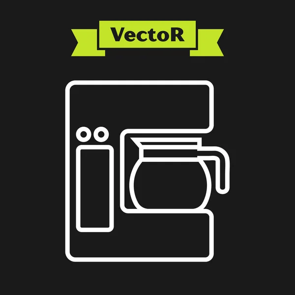 Línea blanca Cafetera con icono de maceta de vidrio aislado sobre fondo negro. Ilustración vectorial — Vector de stock