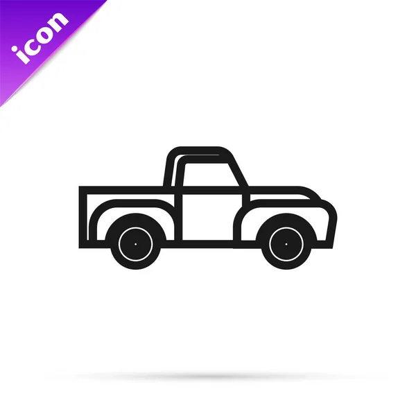 Fekete vonal pickup teherautó ikon elszigetelt fehér háttér. Vektorillusztráció — Stock Vector