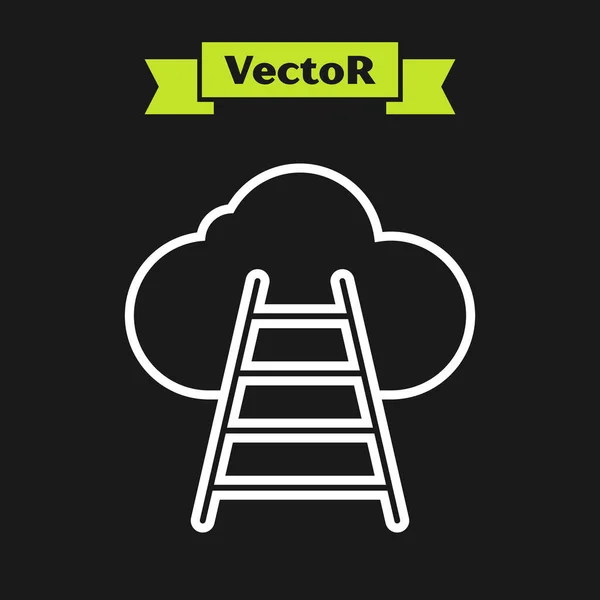 Scala della linea bianca che porta all'icona della nuvola isolata su sfondo nero. Scale che conducono alla nuvola. Illustrazione vettoriale — Vettoriale Stock