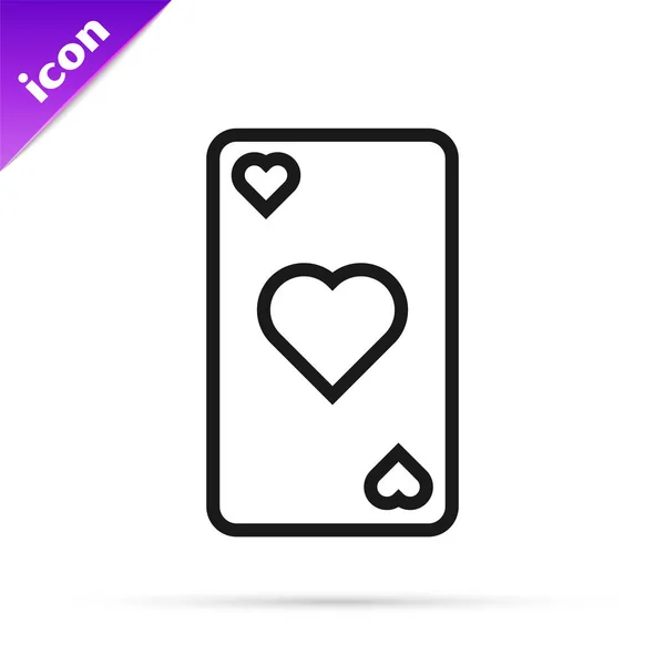 Ligne noire Carte à jouer avec icône de symbole de coeur isolé sur fond blanc. Casino de jeu. Illustration vectorielle — Image vectorielle