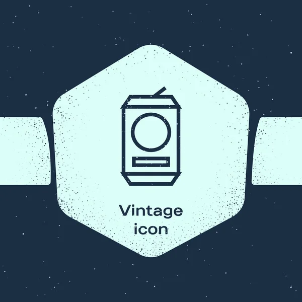 Grunge Line Bierdose Ikone Isoliert Auf Blauem Hintergrund Monochrome Vintage — Stockvektor