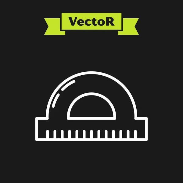 Linha branca grade do transferidor para medir o ícone de graus isolado no fundo preto. Incline o medidor de ângulo. Ferramenta de medição. Símbolo geométrico. Ilustração vetorial — Vetor de Stock