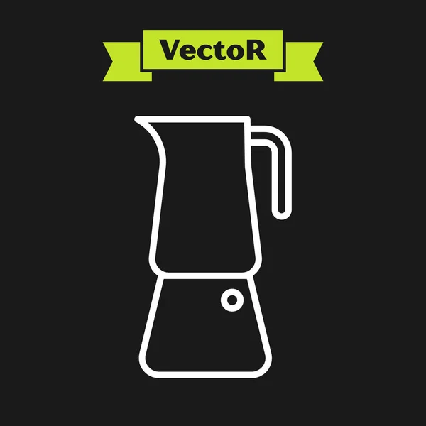 White line Moka pot icon isolated on black background. Coffee maker. Vector Illustration — Stock Vector