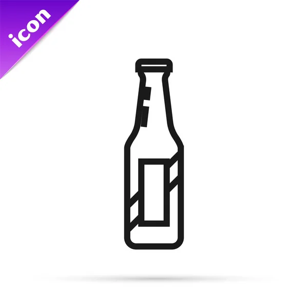 Schwarze Linie Bierflasche Symbol isoliert auf weißem Hintergrund. Vektorillustration — Stockvektor
