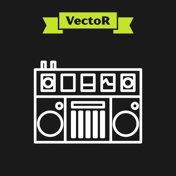 Remoto de DJ de linha branca para reproduzir e misturar ícone de música isolado em fundo preto. DJ mixer completo com leitor de vinil e controle remoto. Ilustração vetorial — Vetor de Stock