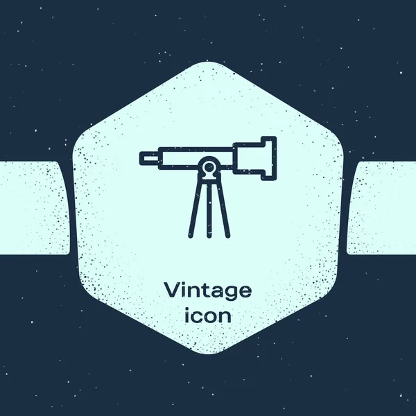 Línea Grunge Icono Del Telescopio Aislado Sobre Fondo Azul Herramienta — Vector de stock