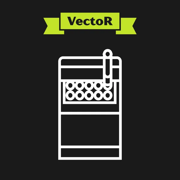 Weiße Linie öffnen Zigarettenschachtel Symbol isoliert auf schwarzem Hintergrund. Zigarettenschachtel. Vektorillustration — Stockvektor